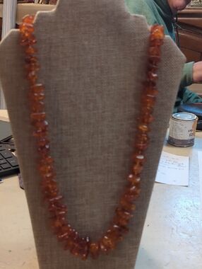 Amber Chip Bead Necklace - Warm Honey Brown
